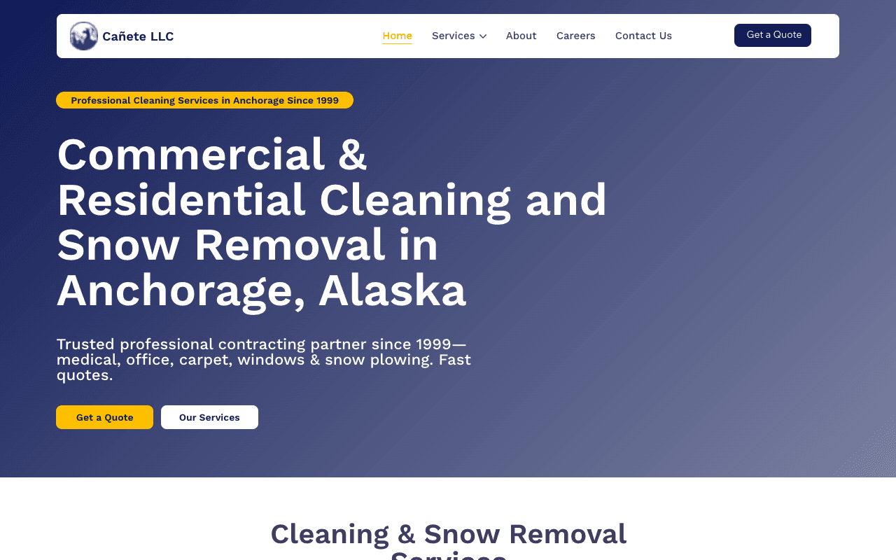 Cañete LLC cleaning services homepage