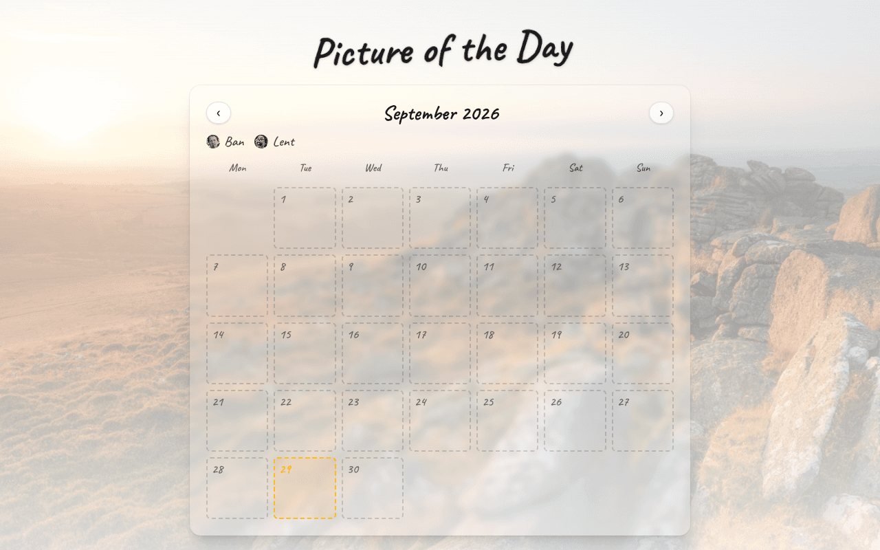 Picture of the Day monthly calendar